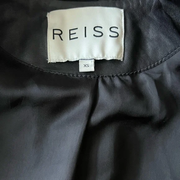 Reiss vintage elegant black leather coat with button front size XSmall - Picture 7 of 14
